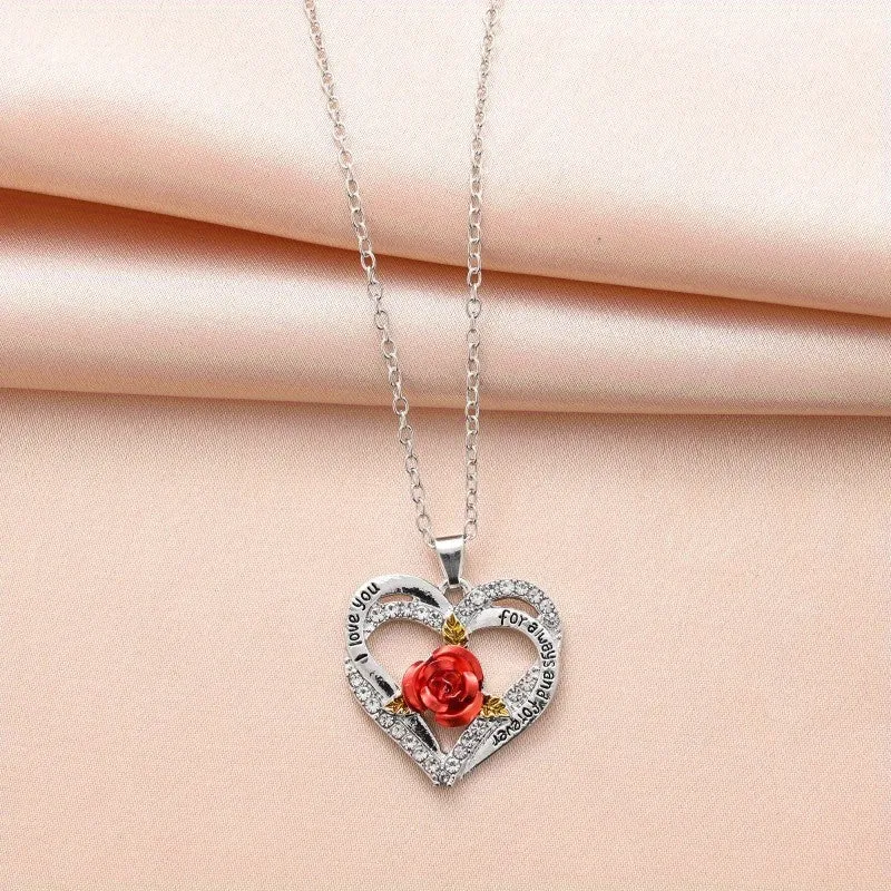 Rose Peach Heart I LOVE YOU Mother's Necklace