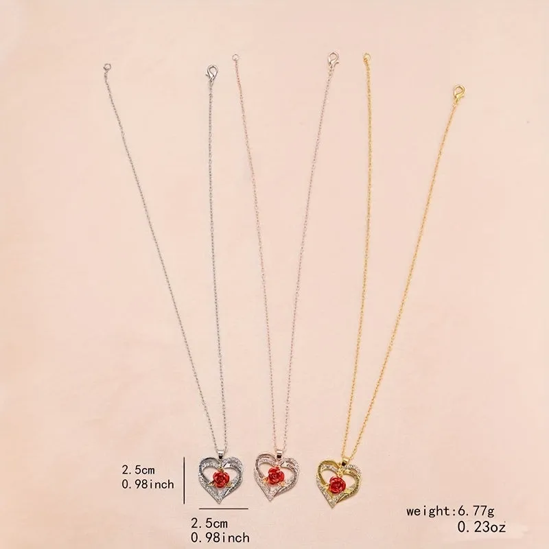 Rose Peach Heart I LOVE YOU Mother's Necklace