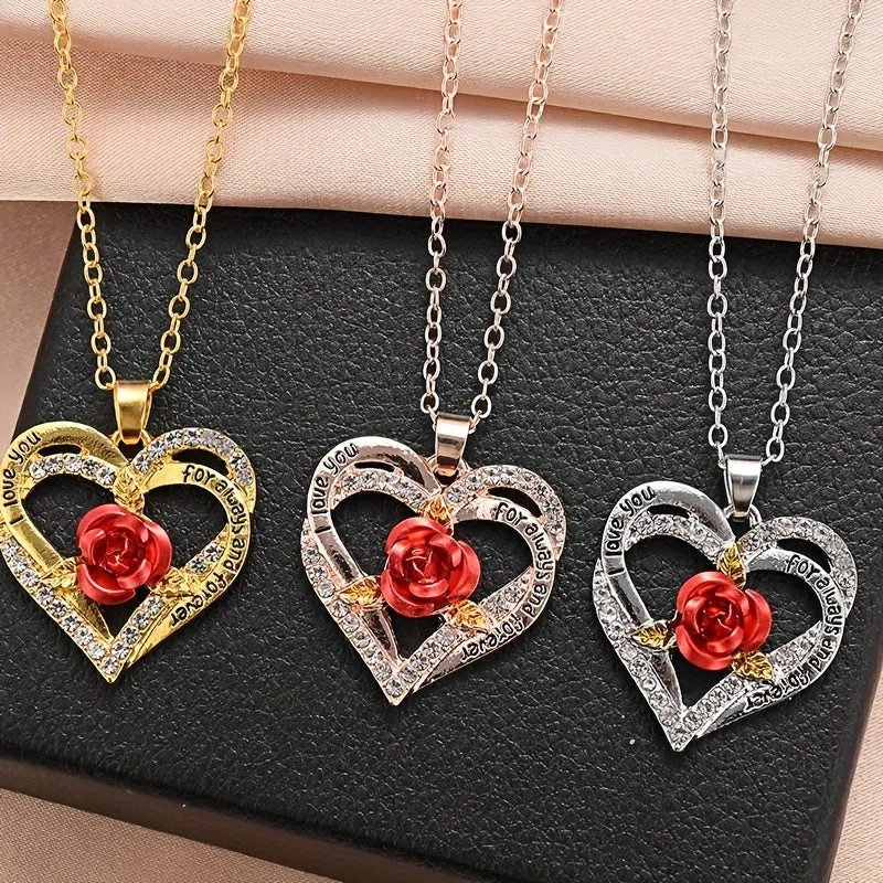 Rose Peach Heart I LOVE YOU Mother's Necklace