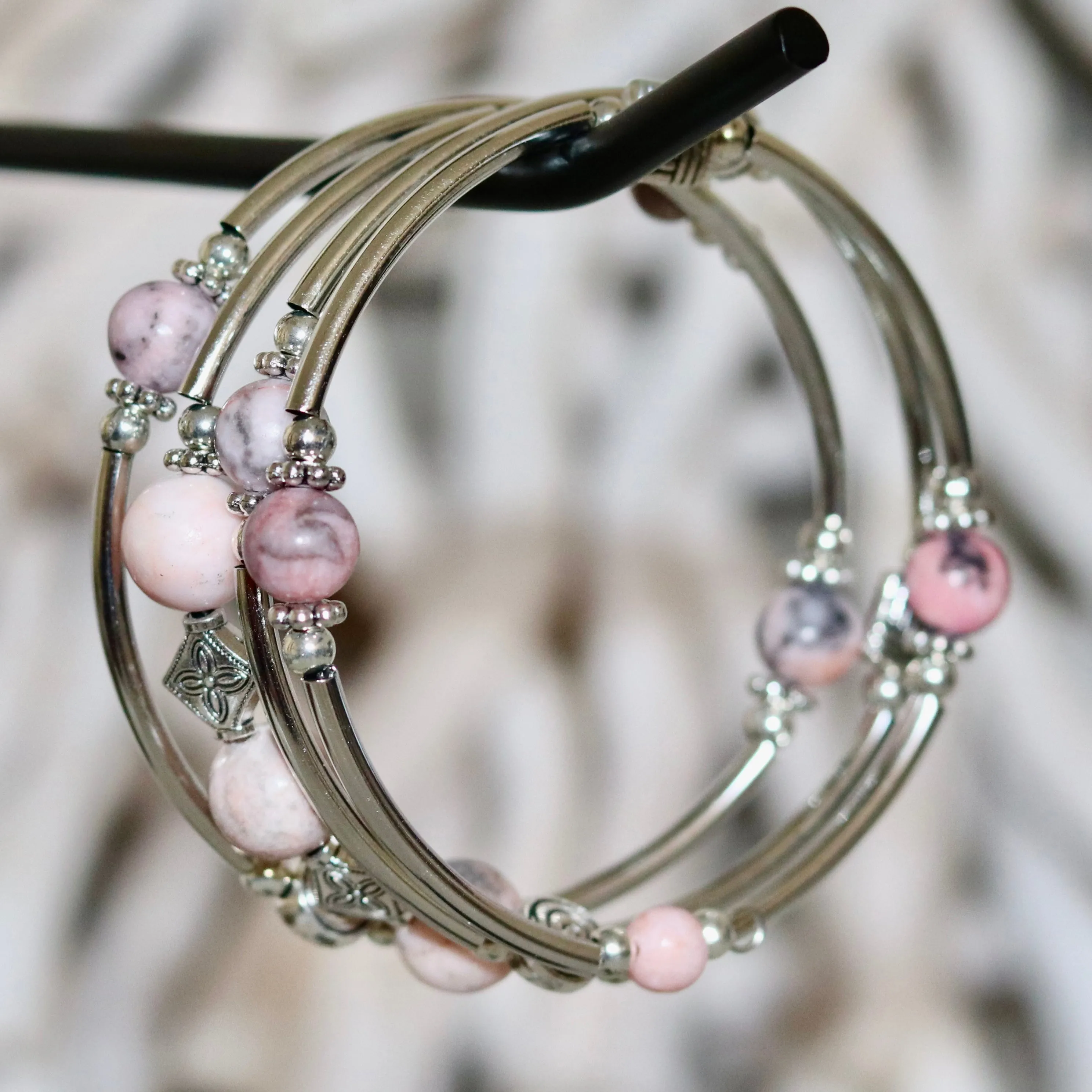 Rose Quartz Zebra Stone Layered Bracelet – Soft & Feminine