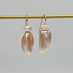rosebud feather dream pearl earrings
