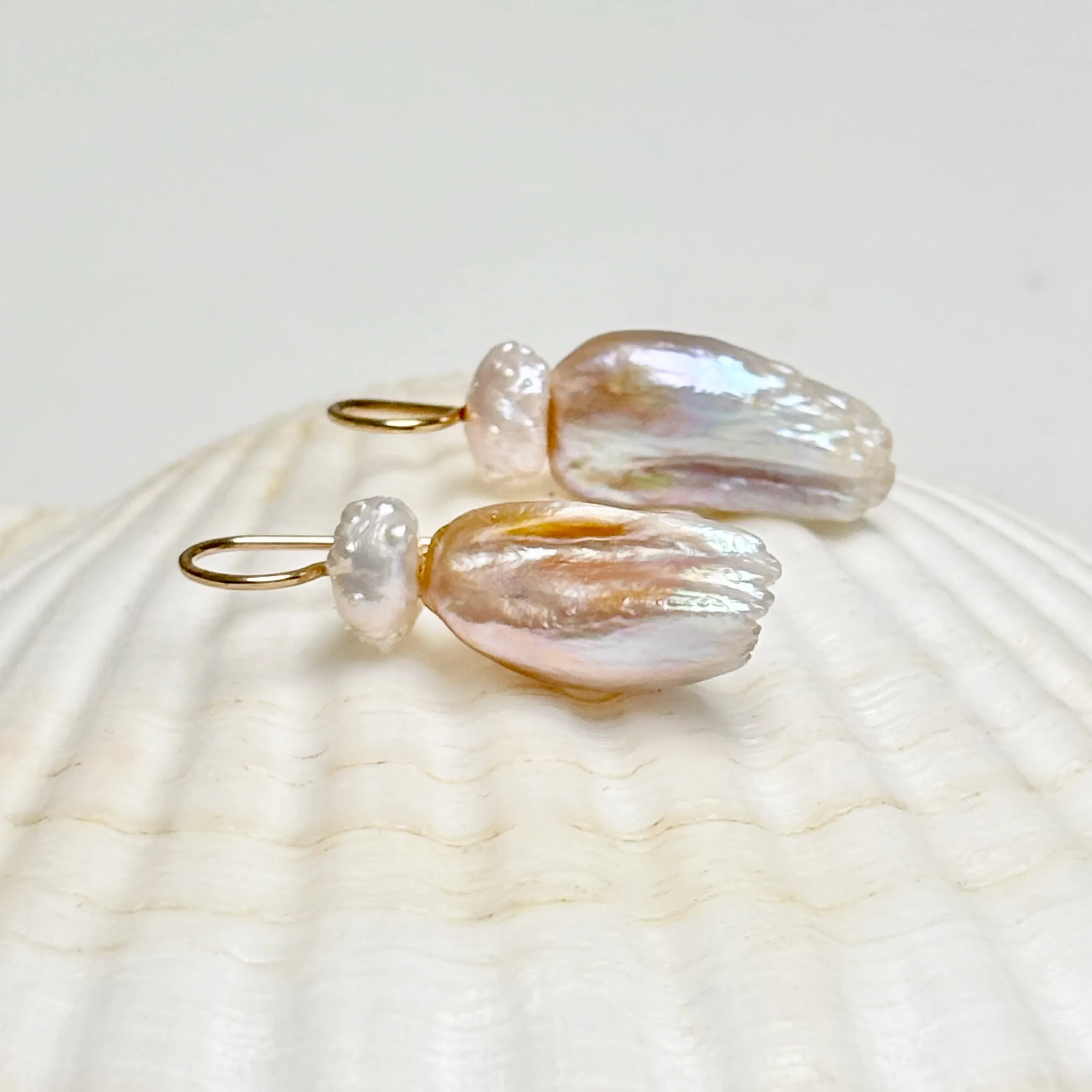 rosebud feather dream pearl earrings