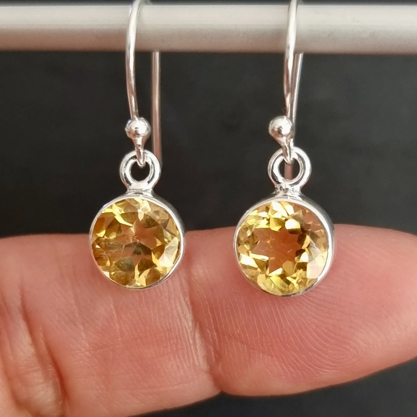 Round 8mm Citrine 925 Sterling Silver Earrings, E13CIT
