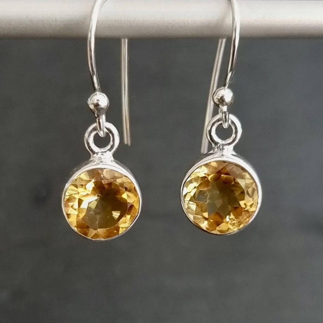 Round 8mm Citrine 925 Sterling Silver Earrings, E13CIT