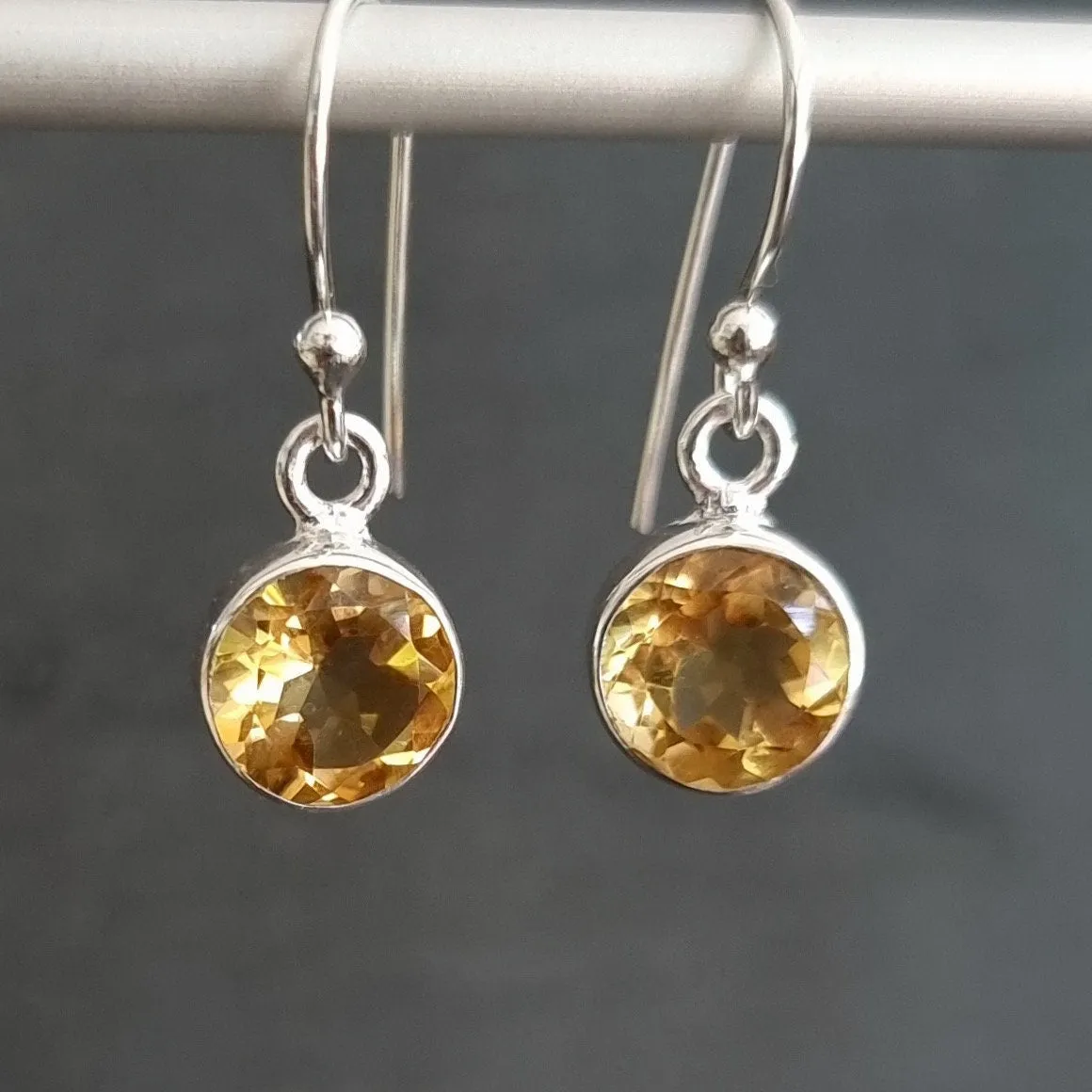 Round 8mm Citrine 925 Sterling Silver Earrings, E13CIT