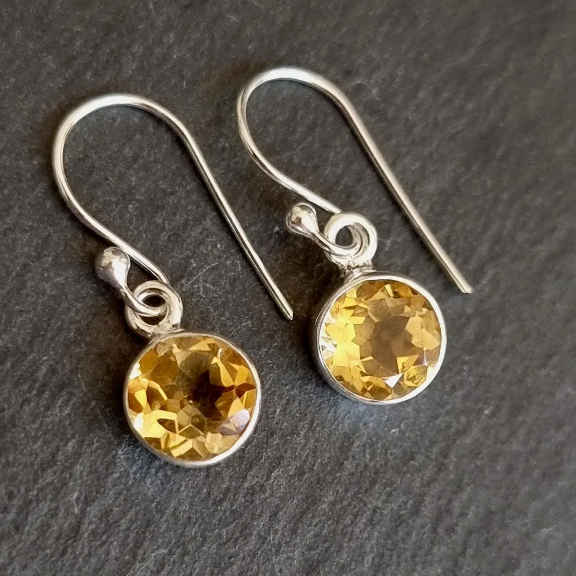 Round 8mm Citrine 925 Sterling Silver Earrings, E13CIT