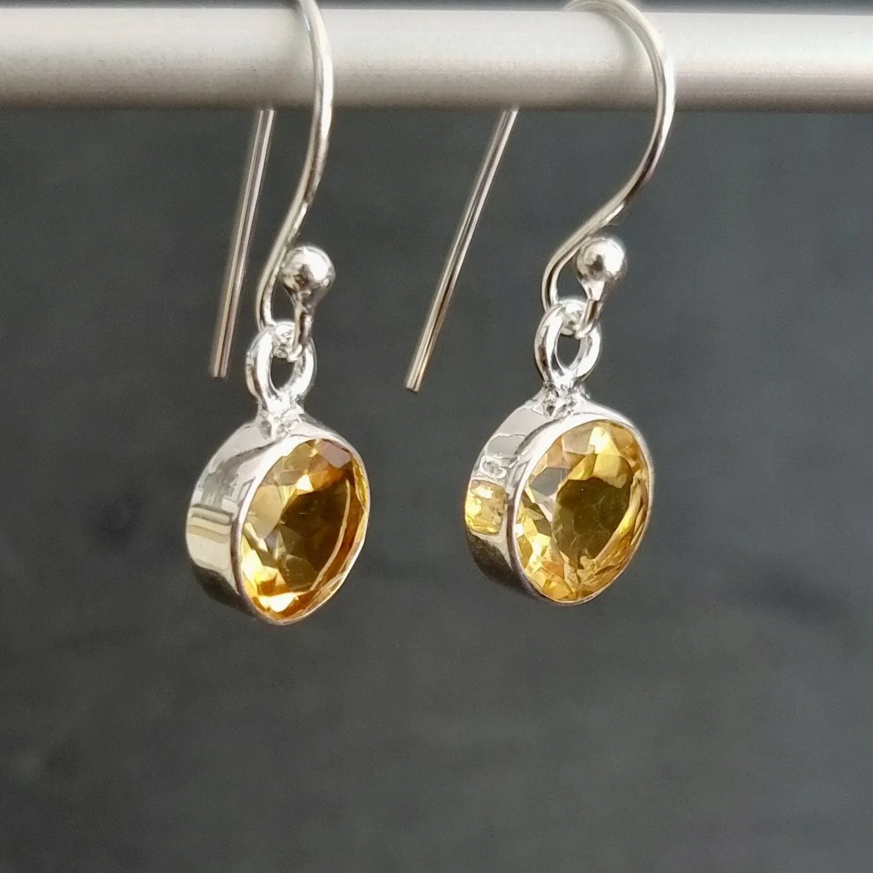 Round 8mm Citrine 925 Sterling Silver Earrings, E13CIT