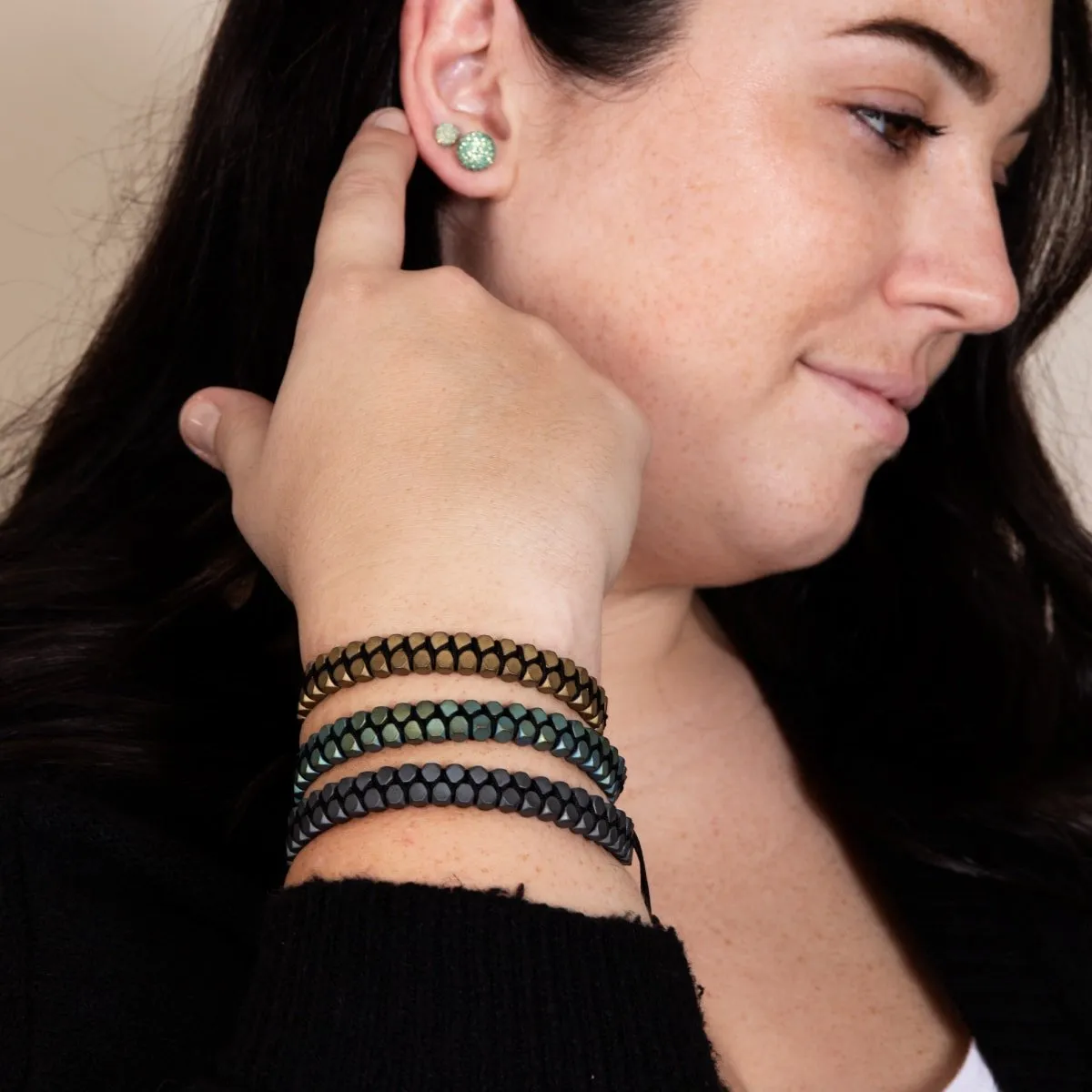 Sacred Geom | Matte Seafoam Hematite | Gunmetal | Octahedron Bracelet