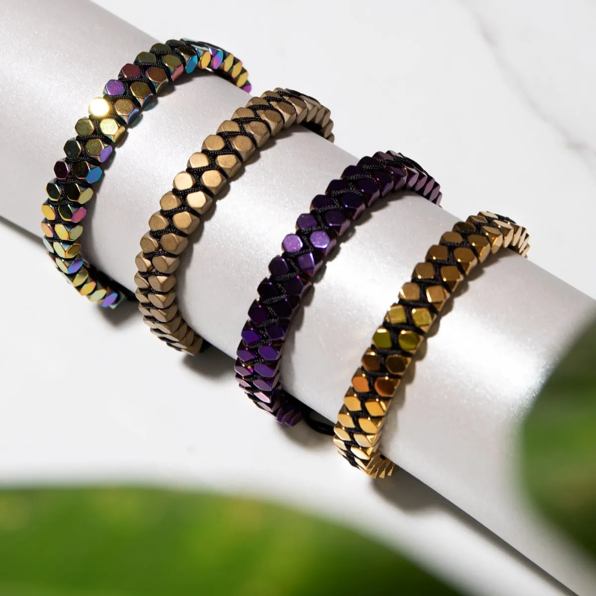 Sacred Geom | Rainbow Hematite | Gunmetal | Octahedron Bracelet