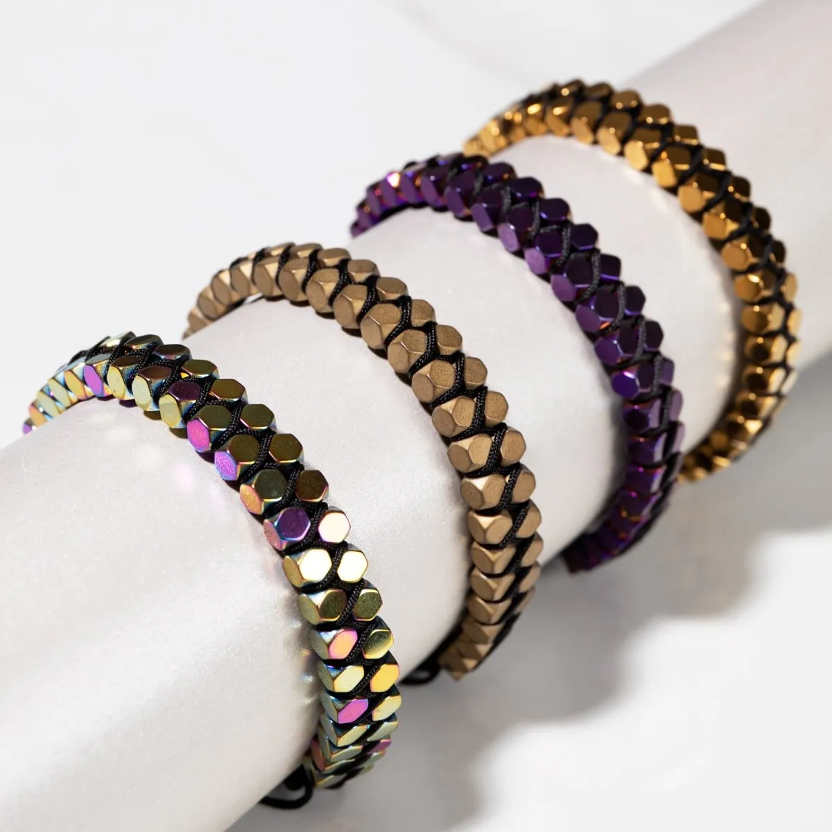 Sacred Geom | Rainbow Hematite | Gunmetal | Octahedron Bracelet