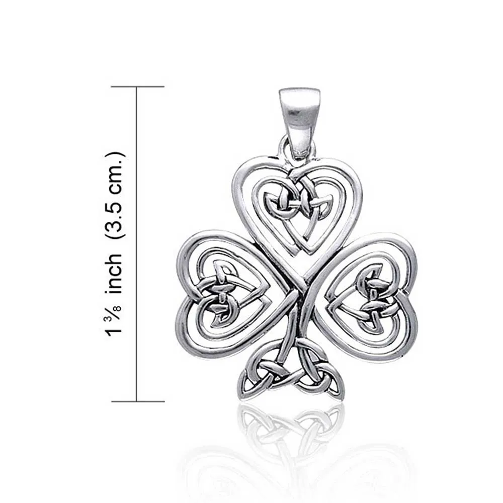 Saint Patricks Shamrock Heart Clover Pendant Necklace in Sterling Silver