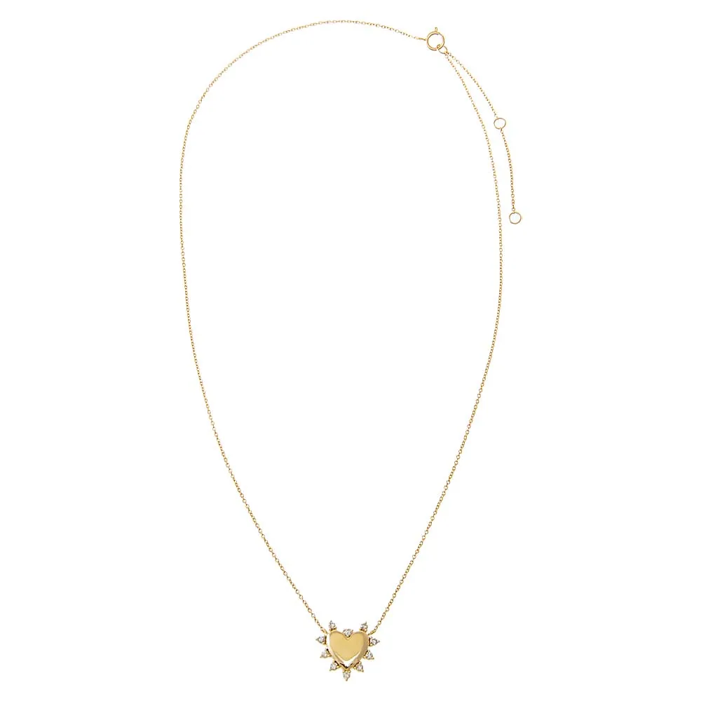 Scattered Diamond Outline Heart Necklace 14K