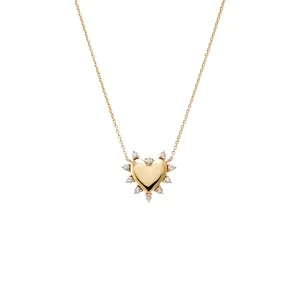 Scattered Diamond Outline Heart Necklace 14K
