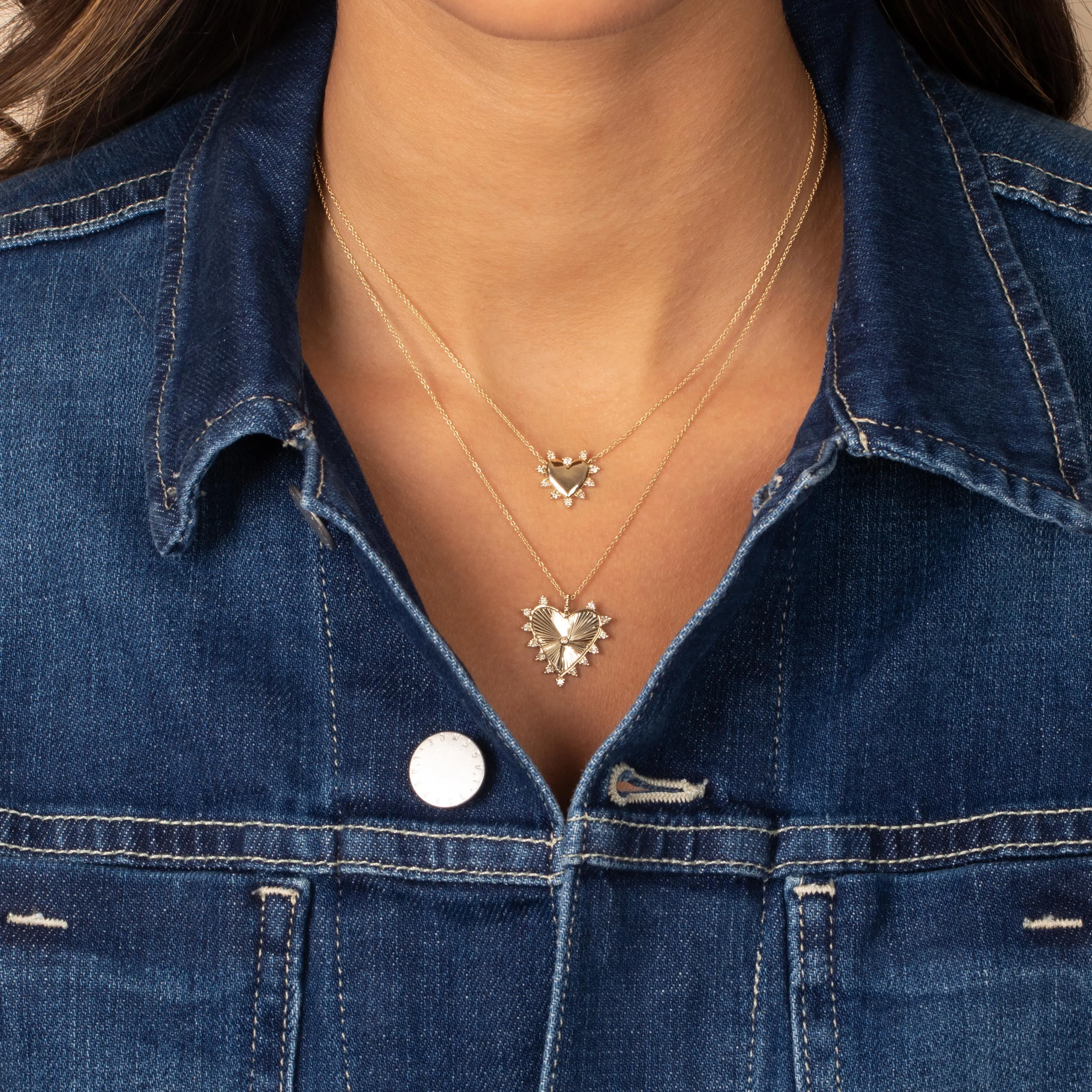 Scattered Diamond Outline Heart Necklace 14K