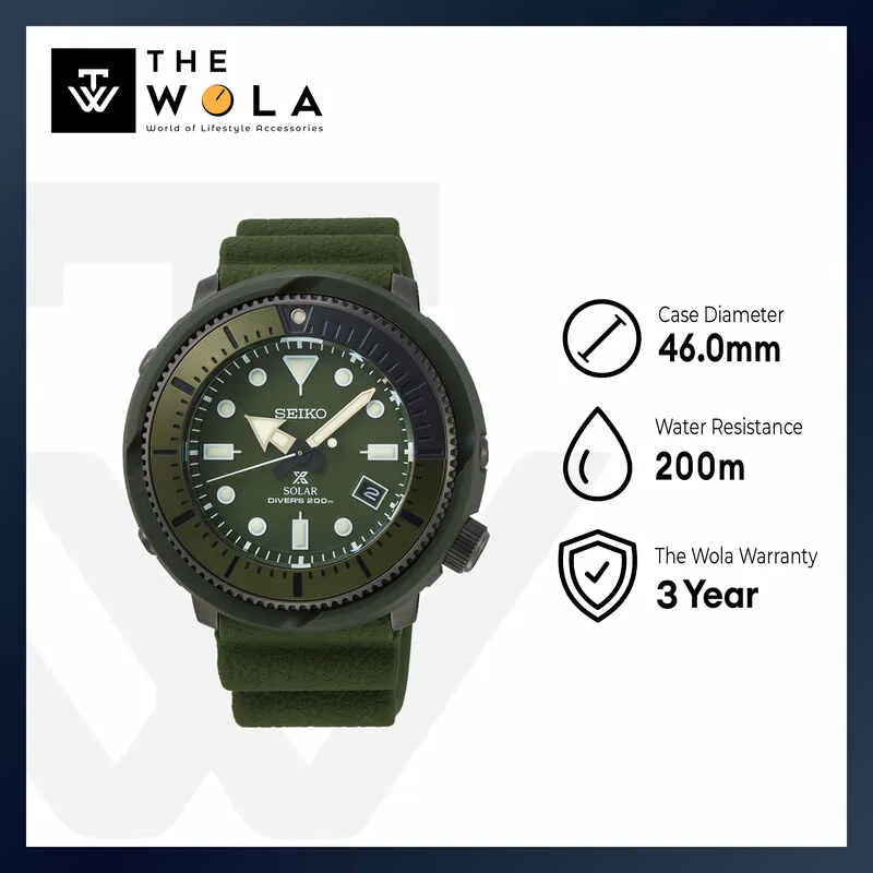 Seiko Prospex Tuna Solar STREET SERIES SNE535P1 Diver's Watch with  Military Green Silicone Strap | Men's 200M Dive Watch