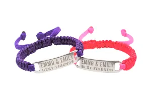 Set of 2 Adjustable Micro Paracord Bracelets with Custom Engraved Stainless Steel ID Tag - Best Friends