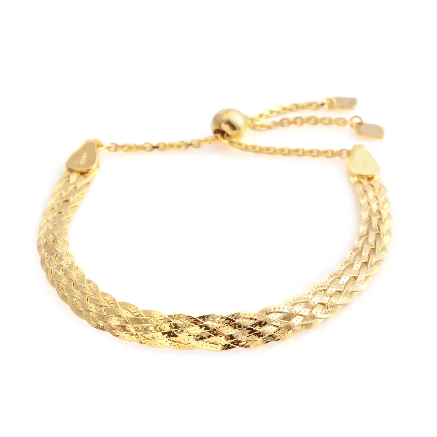SET of 2 Sterling Silver/14K YG over Silver Braided Adjustable Bracelet