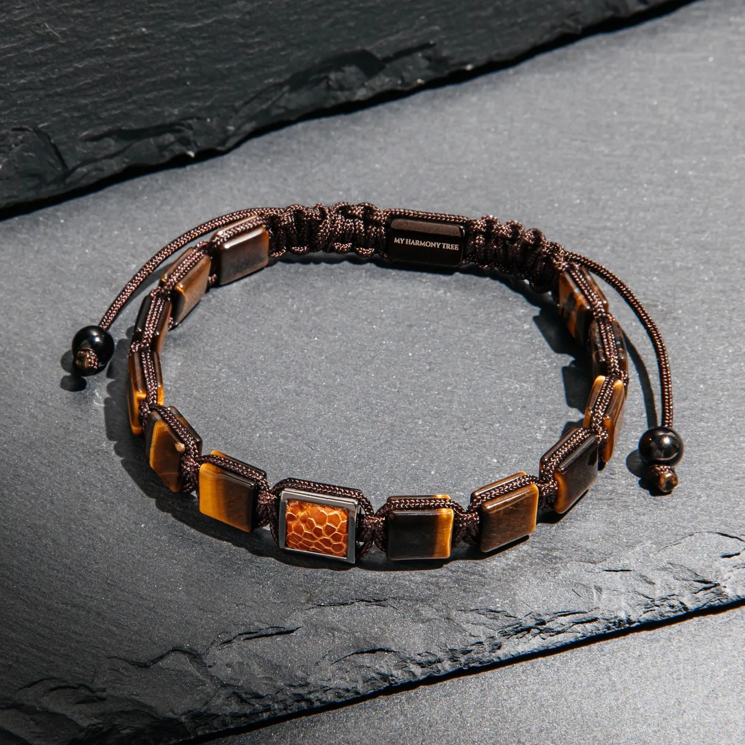 Set of Black Onyx & Tiger Eye Square Bead Braided Bracelets