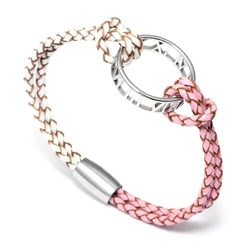 SEXY SPARKLES Braided Leather Bracelets for Men Women Bangle Bracelets Magnetic Clasp Wristband 7.5 Inch
