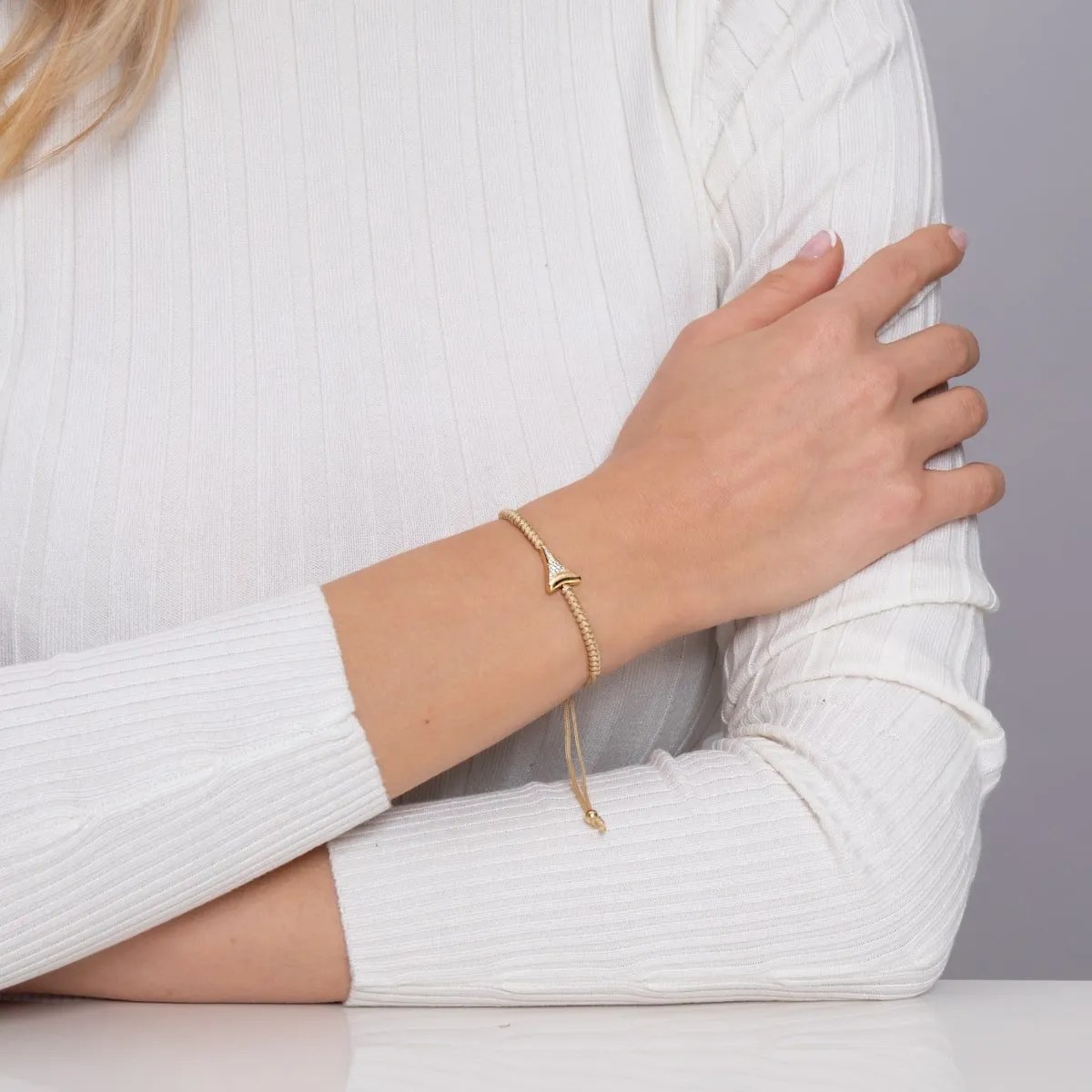 Shark Tooth Sand Macrame Bracelet by Lauren Howe | .925 Sterling Gold Vermeil | Crystal