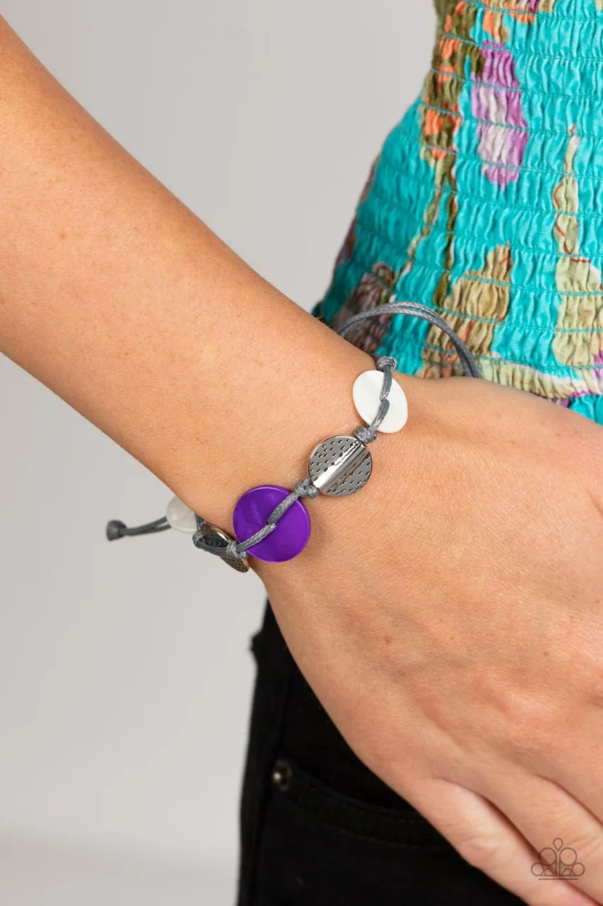 Shore Up - Purple - and White Seashell Disc Paparazzi Pull Cord Bracelet