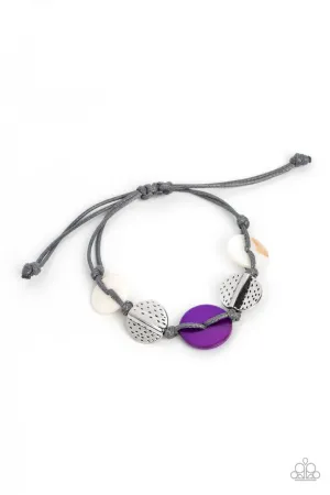 Shore Up - Purple - and White Seashell Disc Paparazzi Pull Cord Bracelet