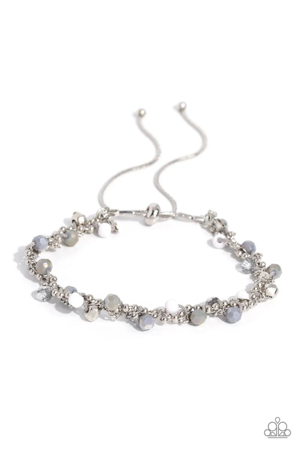 Show-Stopping Sass - Silver - Beaded Paparazzi Pull-Cord Bracelet