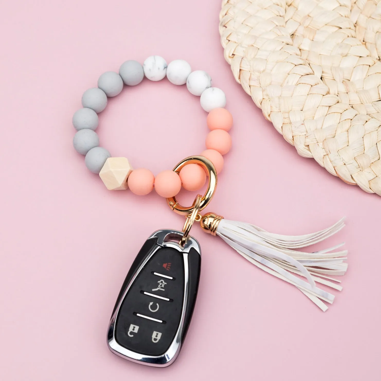 Silicone Color Block Key Ring Bracelet