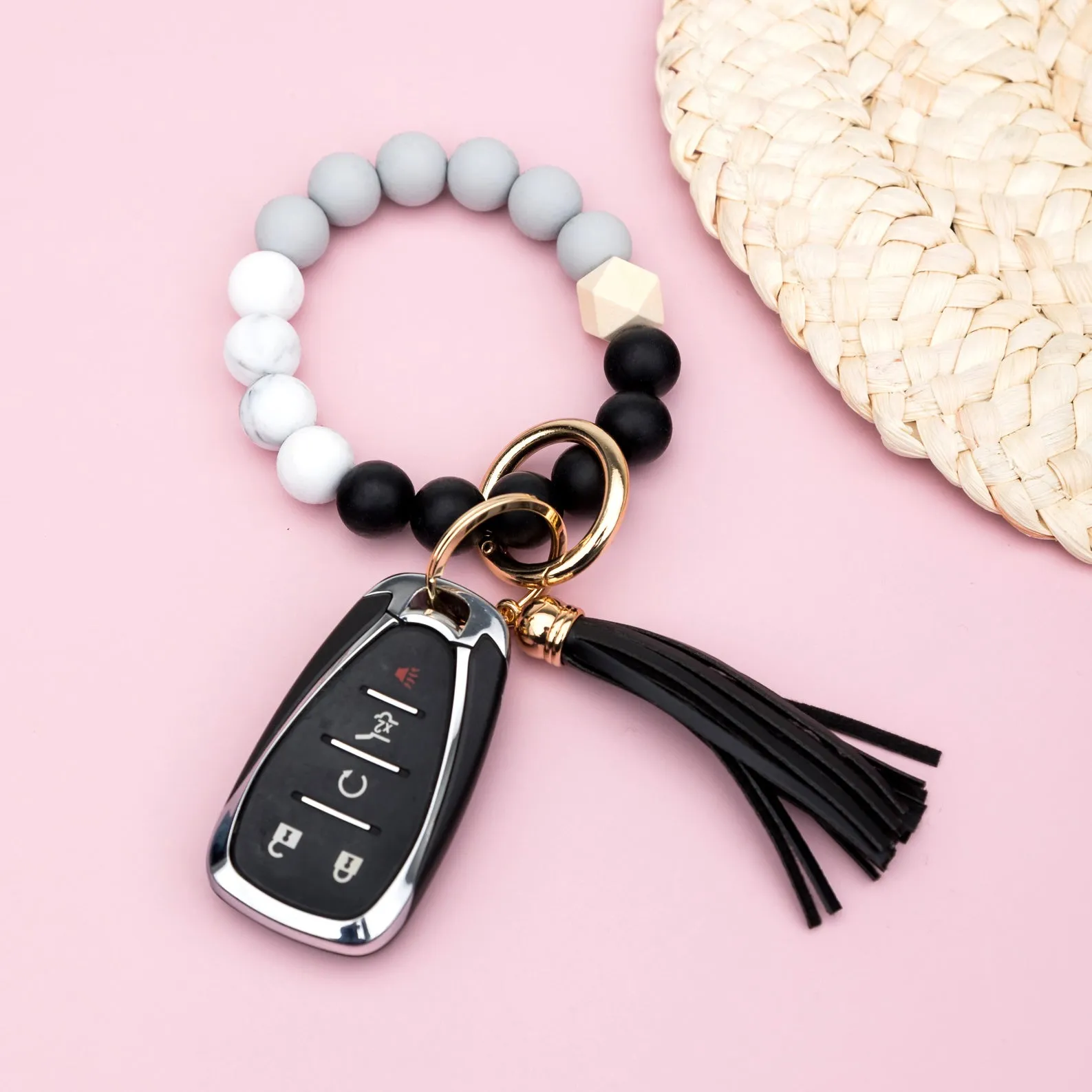 Silicone Color Block Key Ring Bracelet