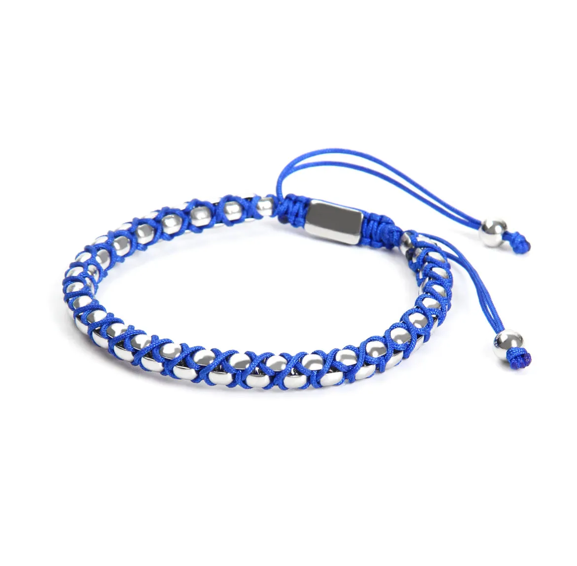 Silver Chain & Blue String Braided Bracelet