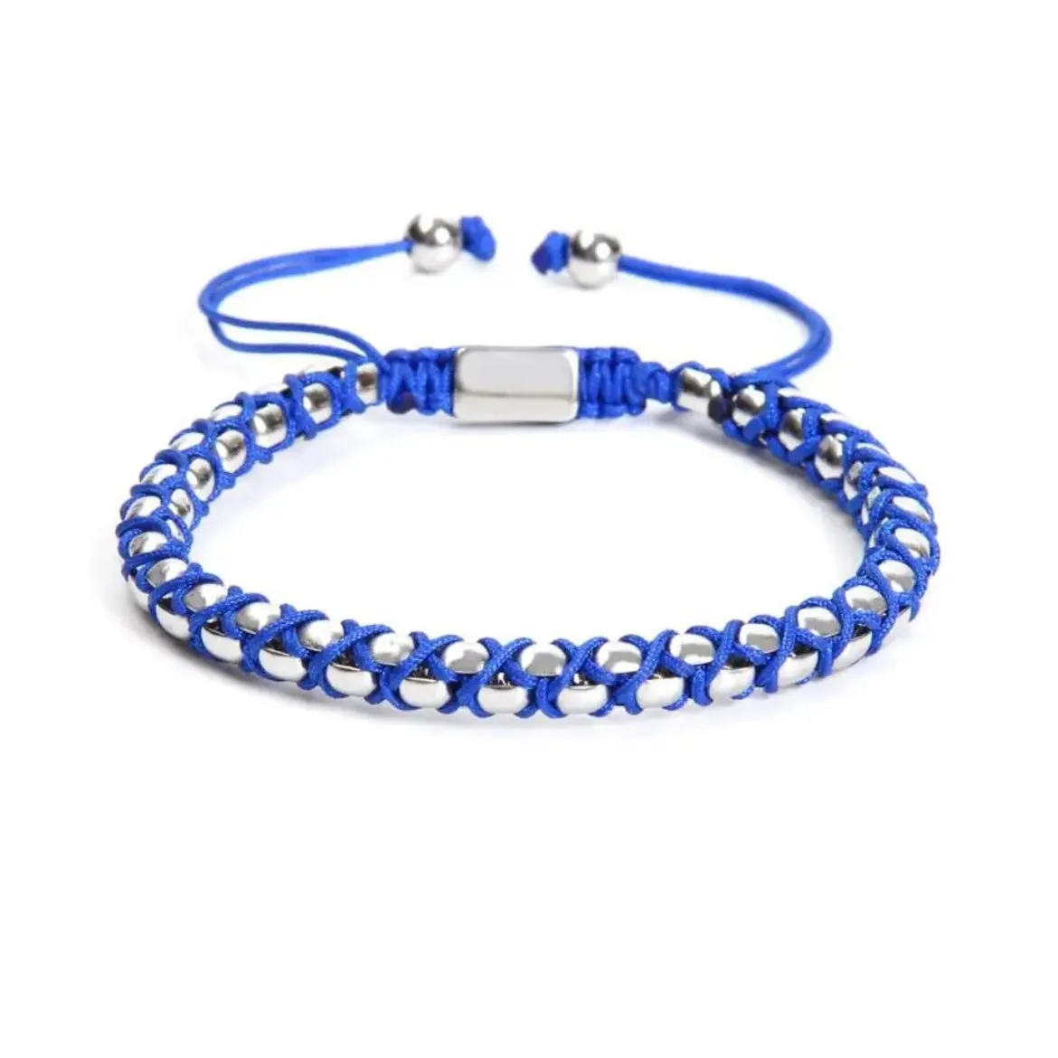 Silver Chain & Blue String Braided Bracelet
