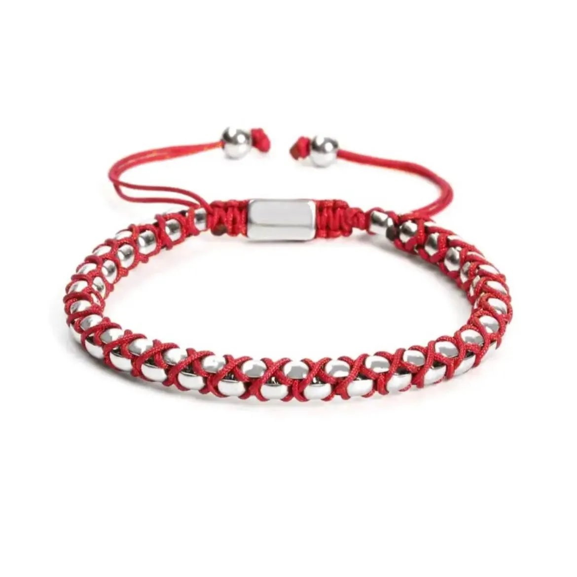 Silver Chain & Red String Braided Bracelet