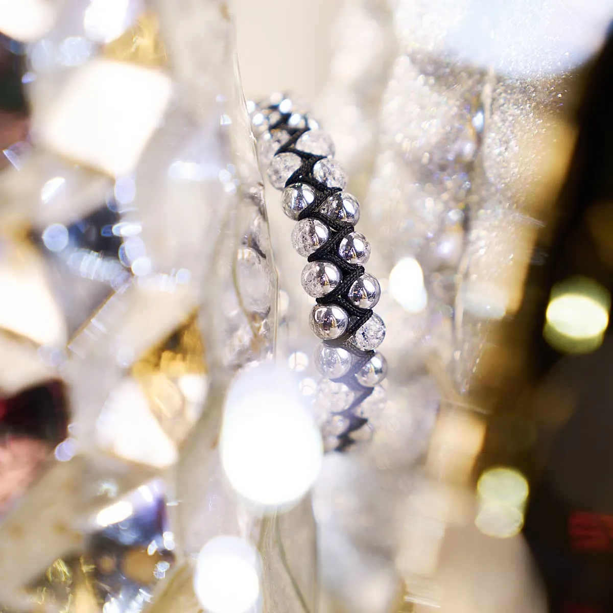 Silver Chrome x White | Glitter Glass Double Bracelet