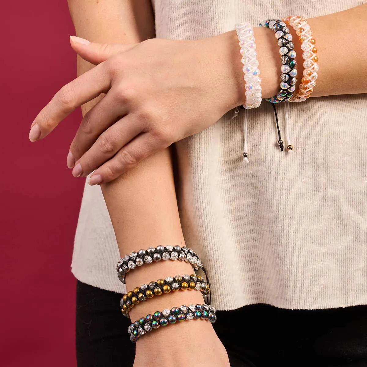 Silver Chrome x White | Glitter Glass Double Bracelet