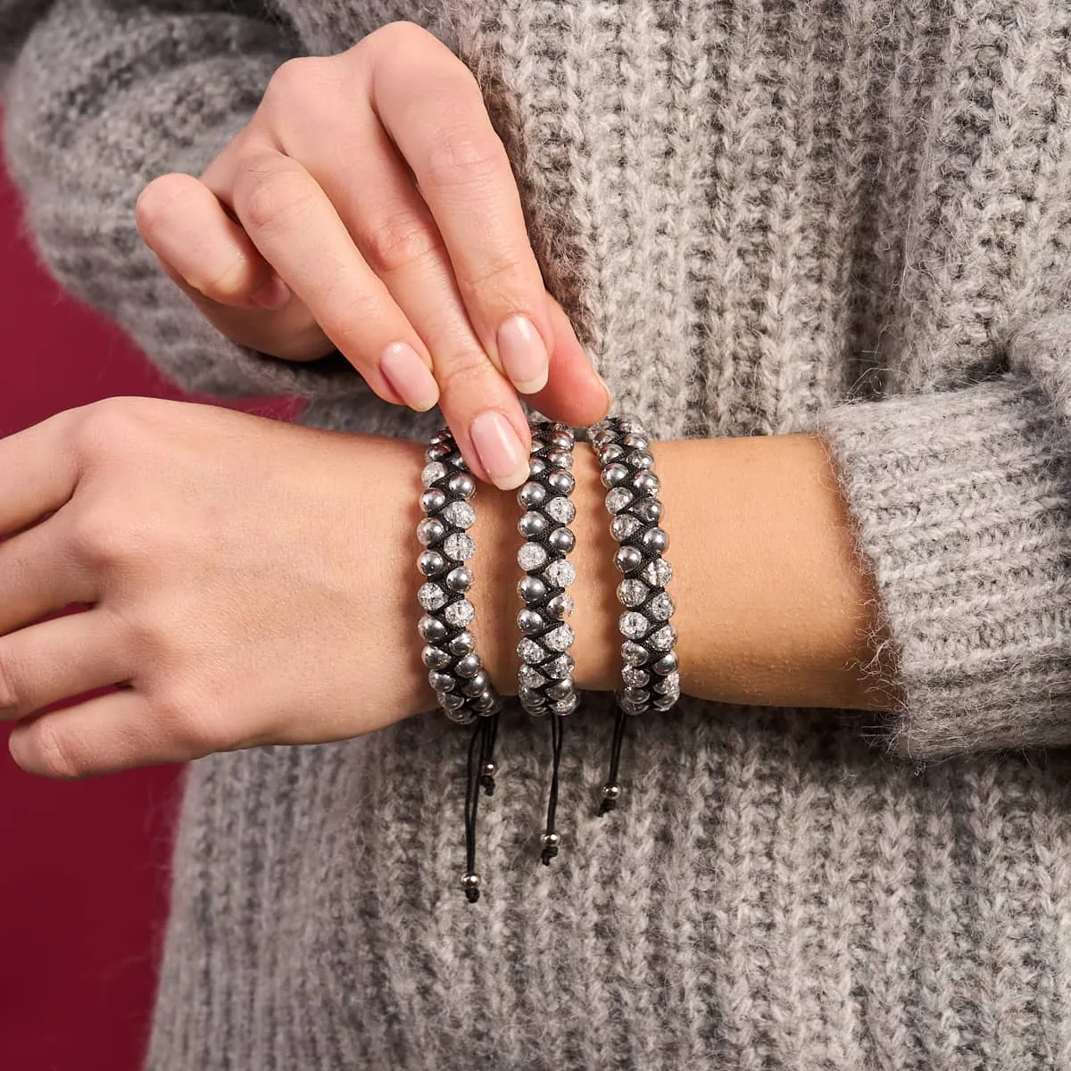 Silver Chrome x White | Glitter Glass Double Bracelet