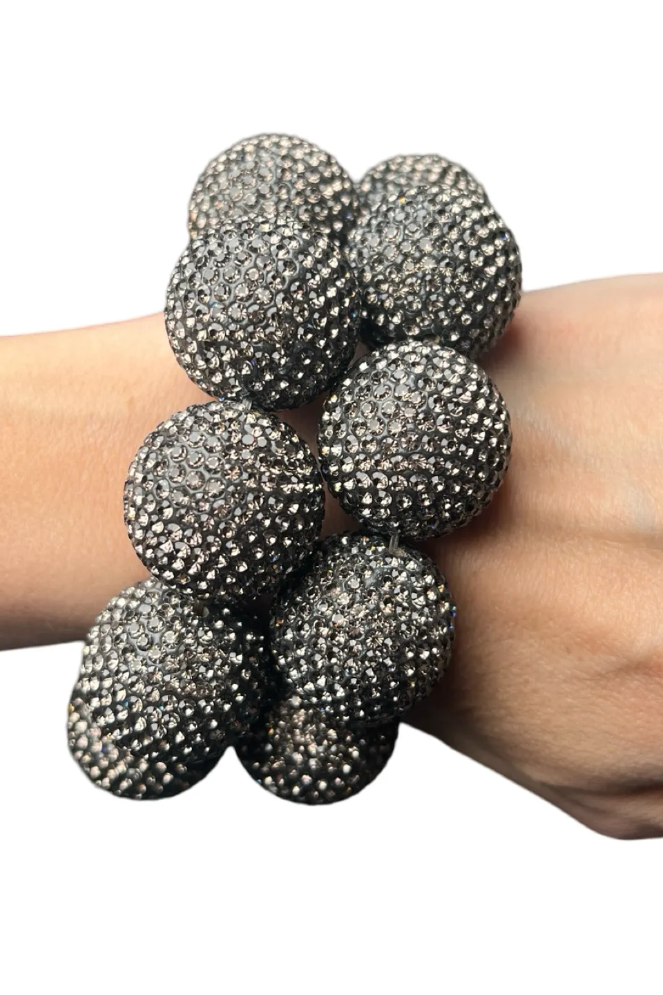 Silver Crystal Sphere Stretch Statement Bracelet