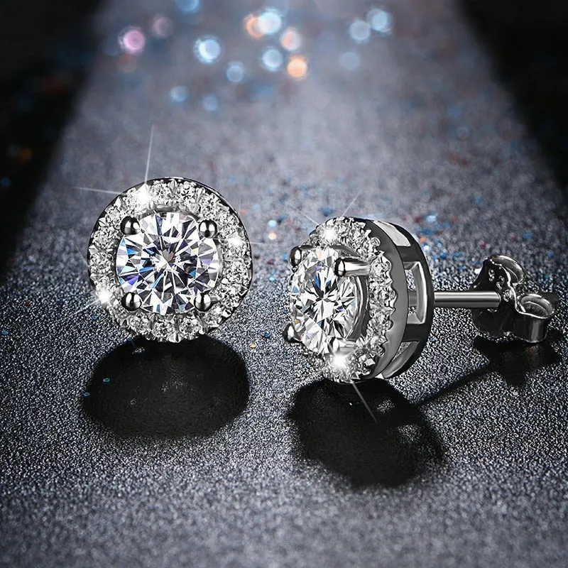 Silver D Color Round Cut Earrings Jewelry