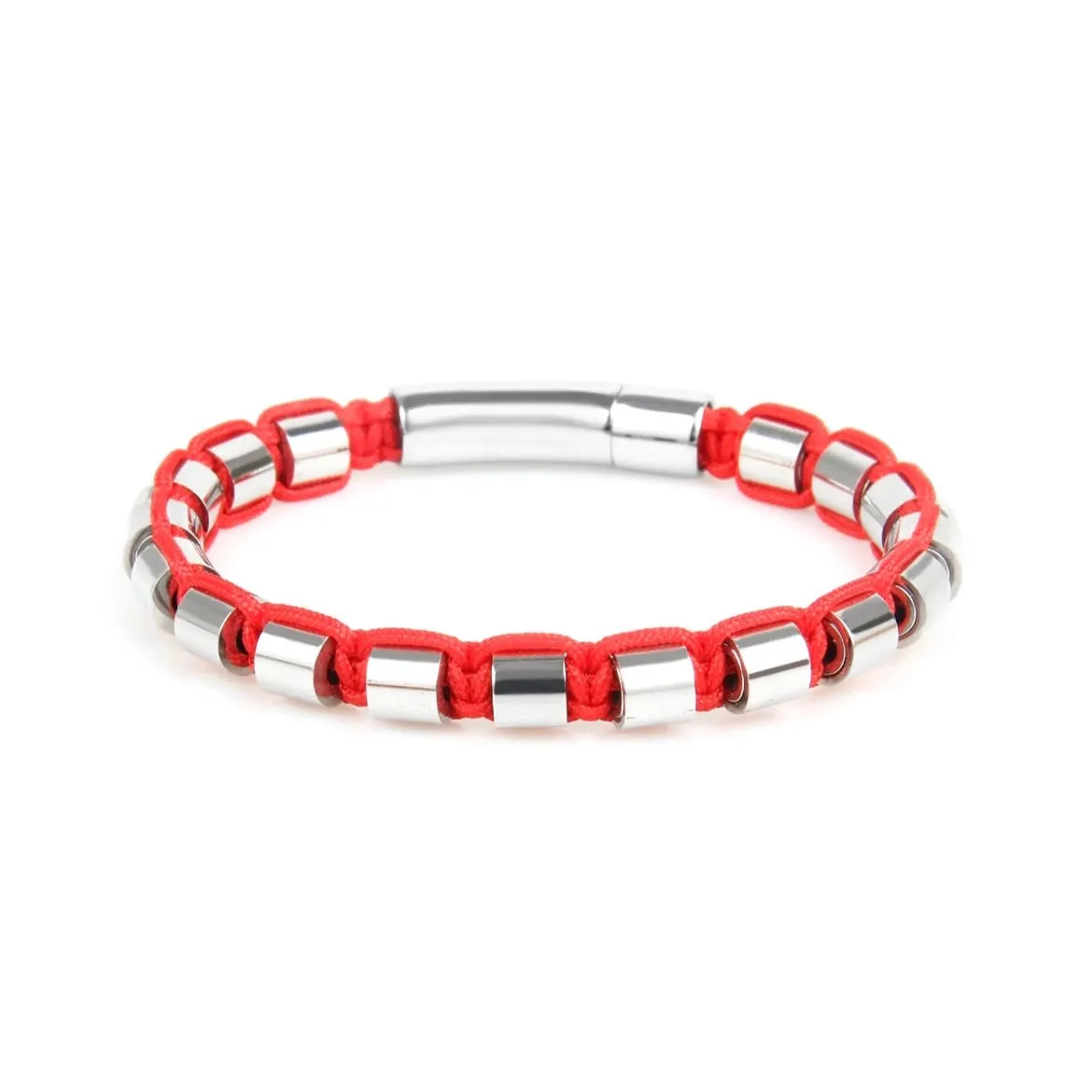 Silver Metal Beads & Red String Braided Bracelet