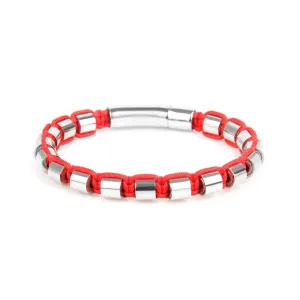 Silver Metal Beads & Red String Braided Bracelet