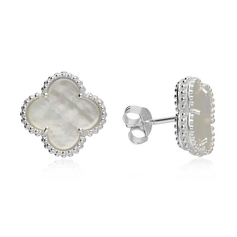 Silver Mother of Pearl Clover Earrings
