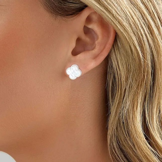Silver Mother of Pearl Clover Earrings
