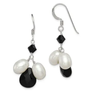 Silver Onyx White Pearl Black Crystal Earrings