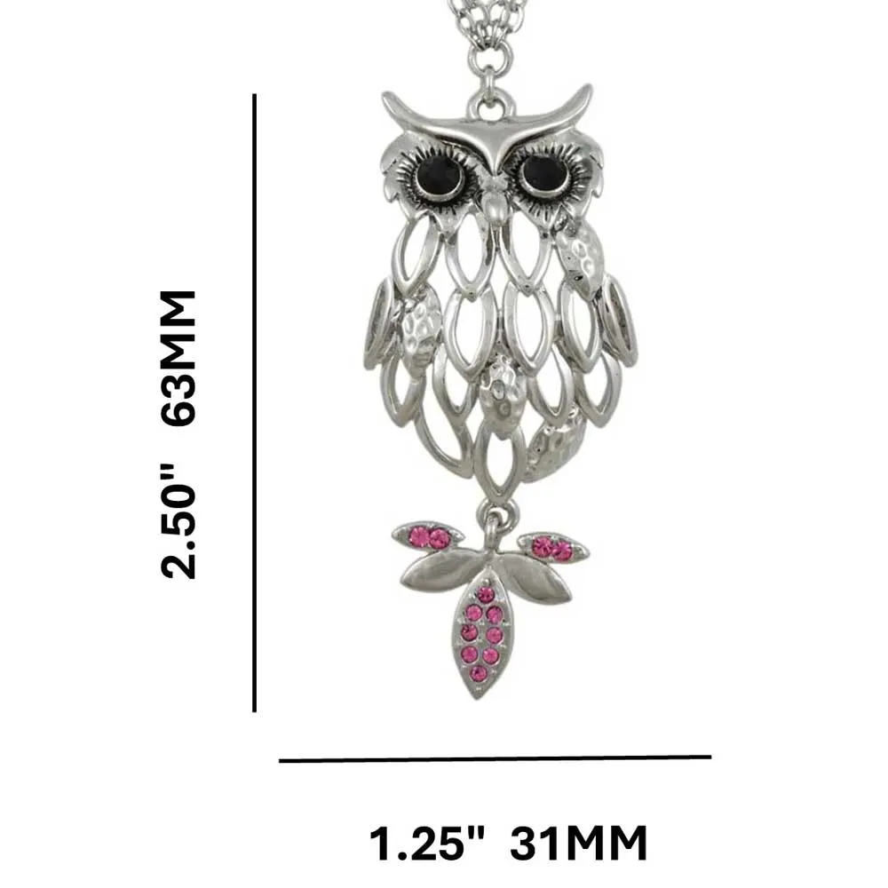 Silver Owl with Large Black Eyes Necklace - RSN271