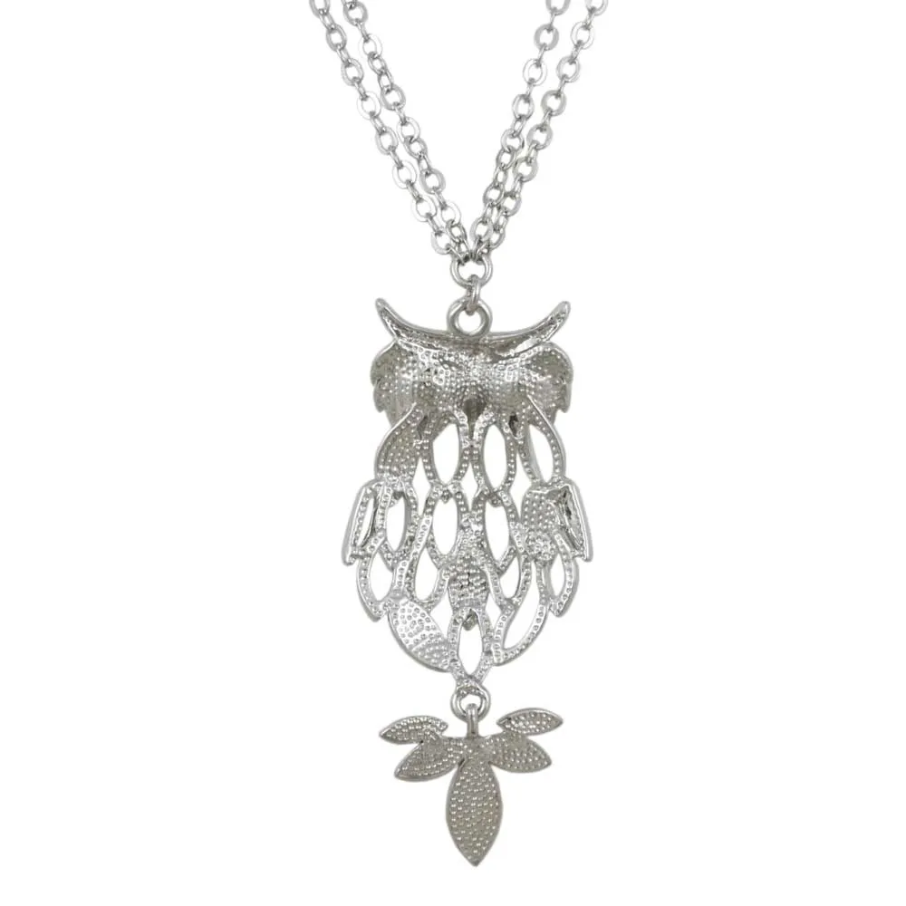 Silver Owl with Large Black Eyes Necklace - RSN271