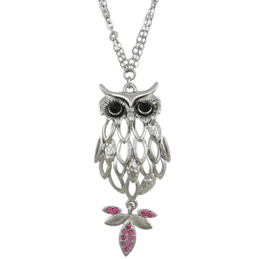 Silver Owl with Large Black Eyes Necklace - RSN271