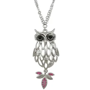 Silver Owl with Large Black Eyes Necklace - RSN271