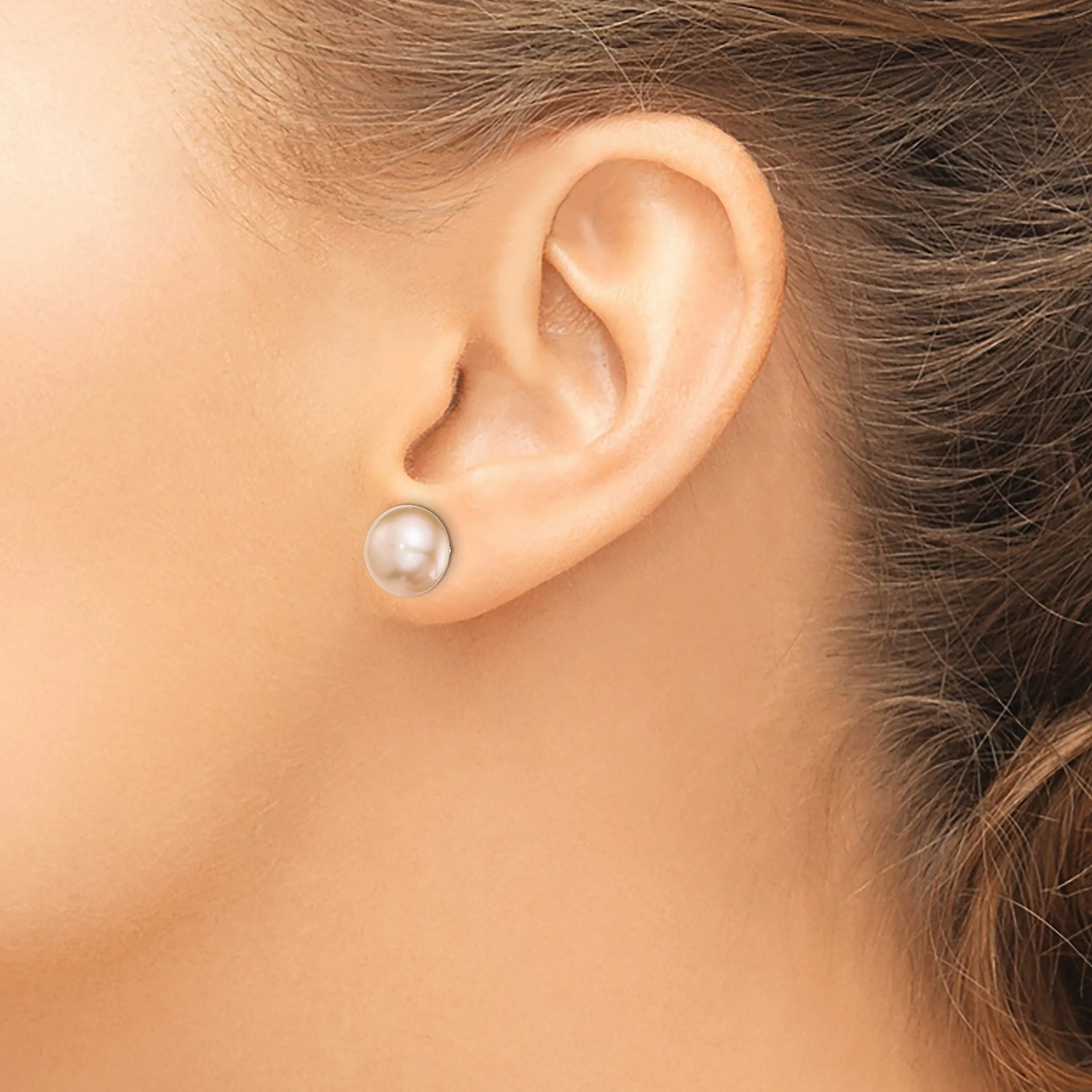 Silver Pink Fresh Water Button Pearl Earrings