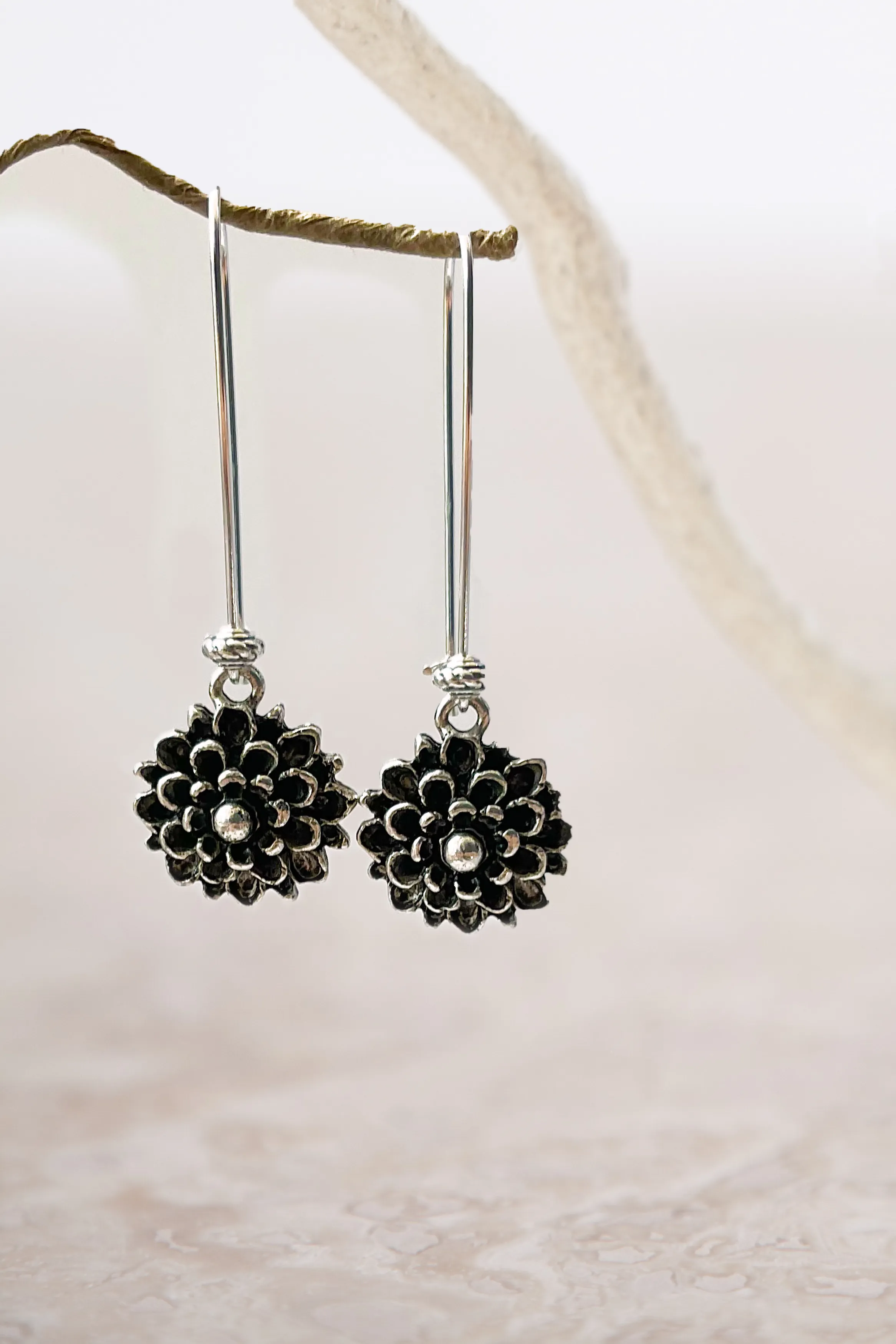 Silver Plated Mum Earrings (Chrysanthemum)