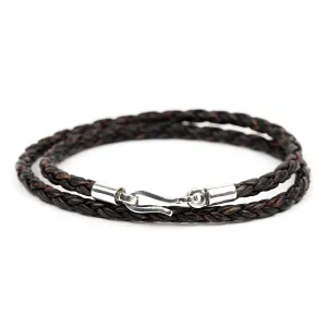 Silver Round Braided Leather Double Wrap