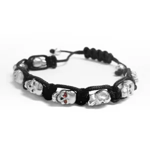 Silvertone Lucky Skull Cord Bracelet